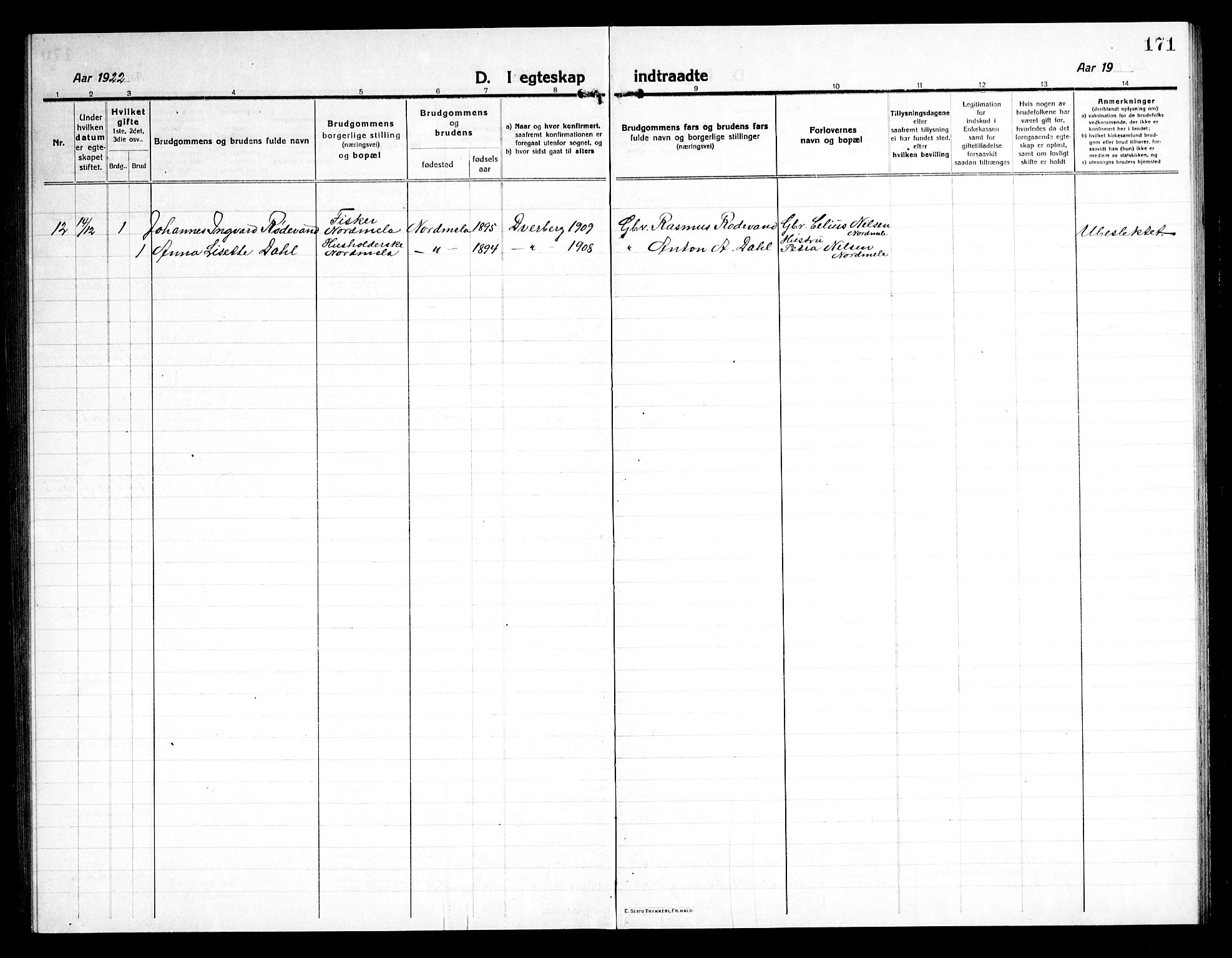 Ministerialprotokoller, klokkerbøker og fødselsregistre - Nordland, AV/SAT-A-1459/897/L1415: Parish register (copy) no. 897C05, 1916-1945, p. 171