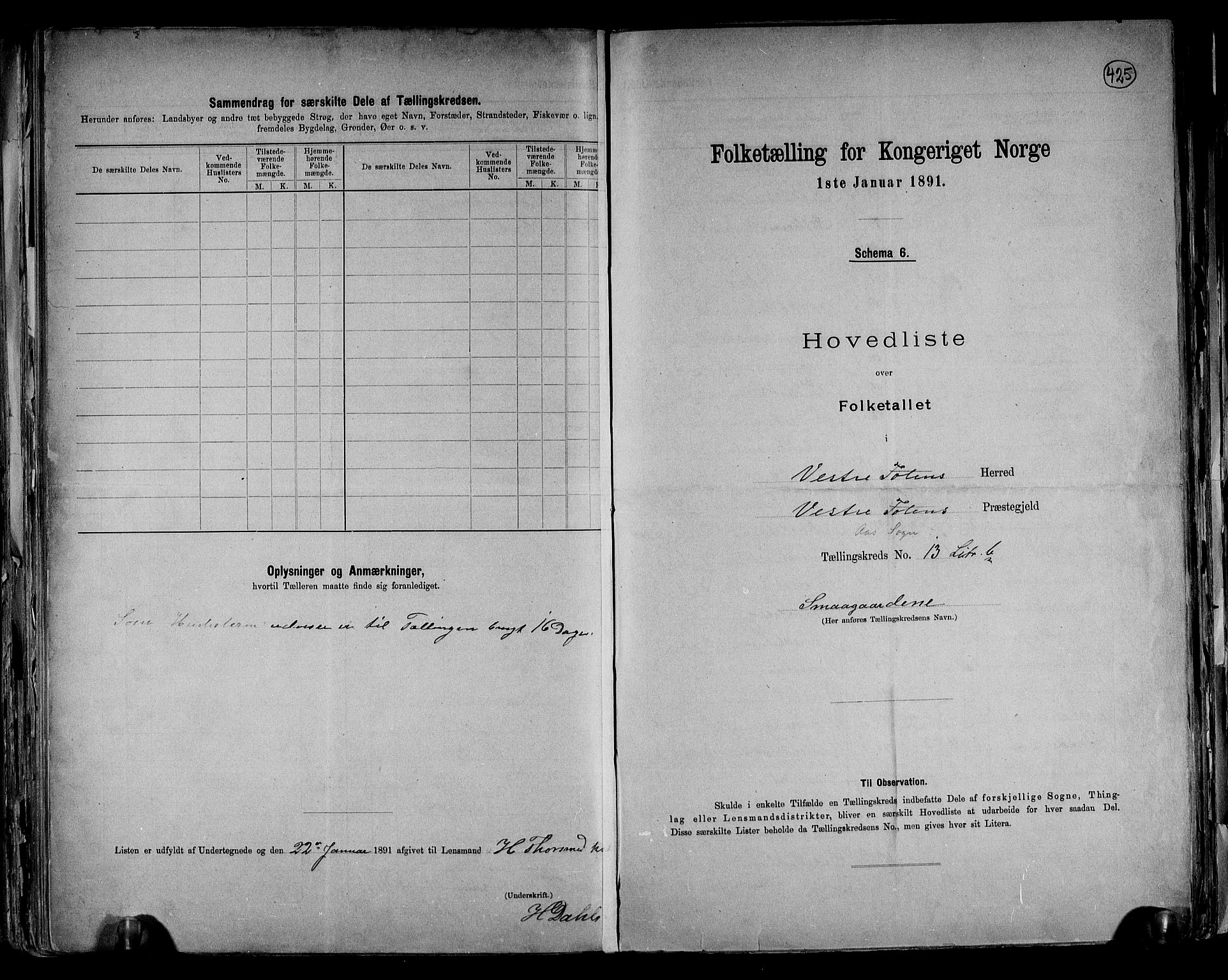 RA, 1891 census for 0529 Vestre Toten, 1891, p. 39