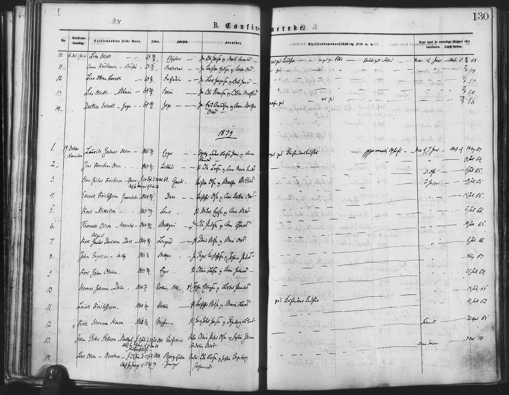 Nannestad prestekontor Kirkebøker, SAO/A-10414a/F/Fa/L0013: Parish register (official) no. I 13, 1873-1880, p. 130