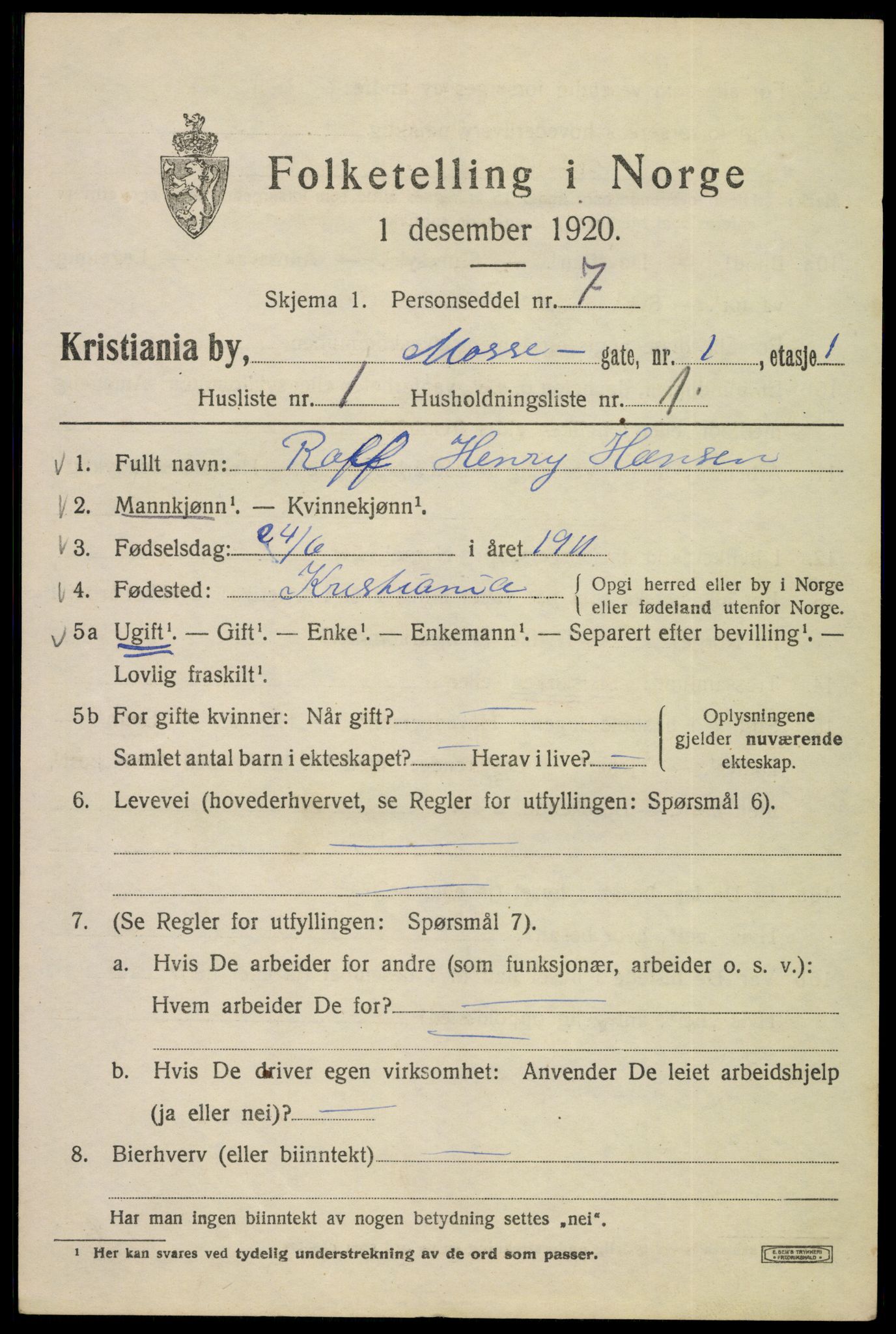 SAO, 1920 census for Kristiania, 1920, p. 396543