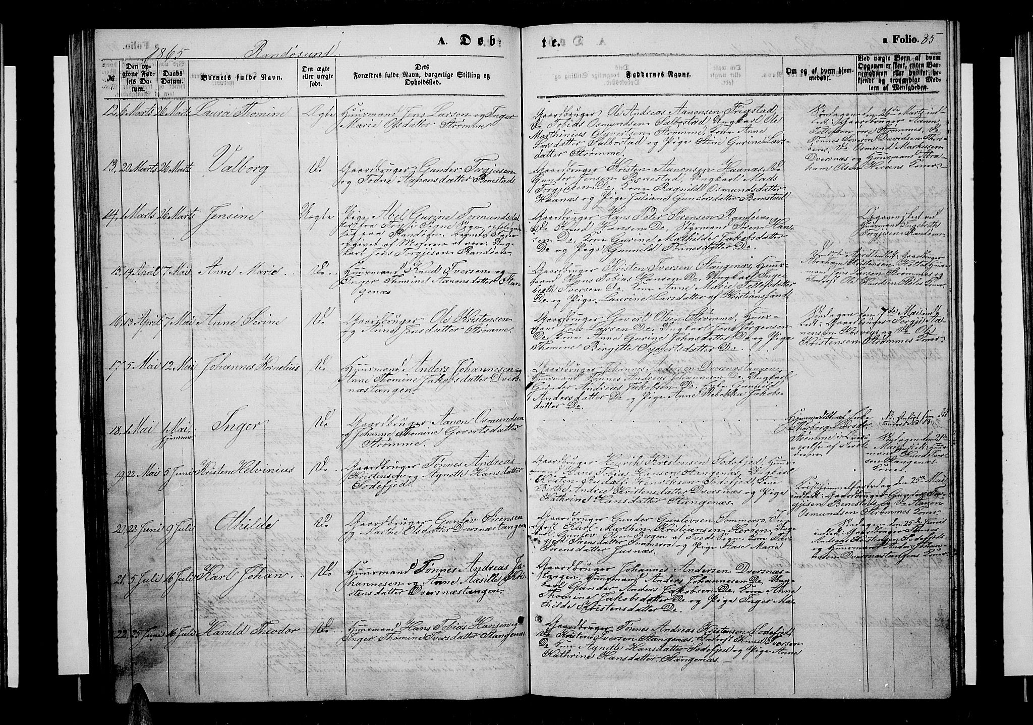 Oddernes sokneprestkontor, SAK/1111-0033/F/Fb/Fba/L0006: Parish register (copy) no. B 6 /2, 1865-1869, p. 85