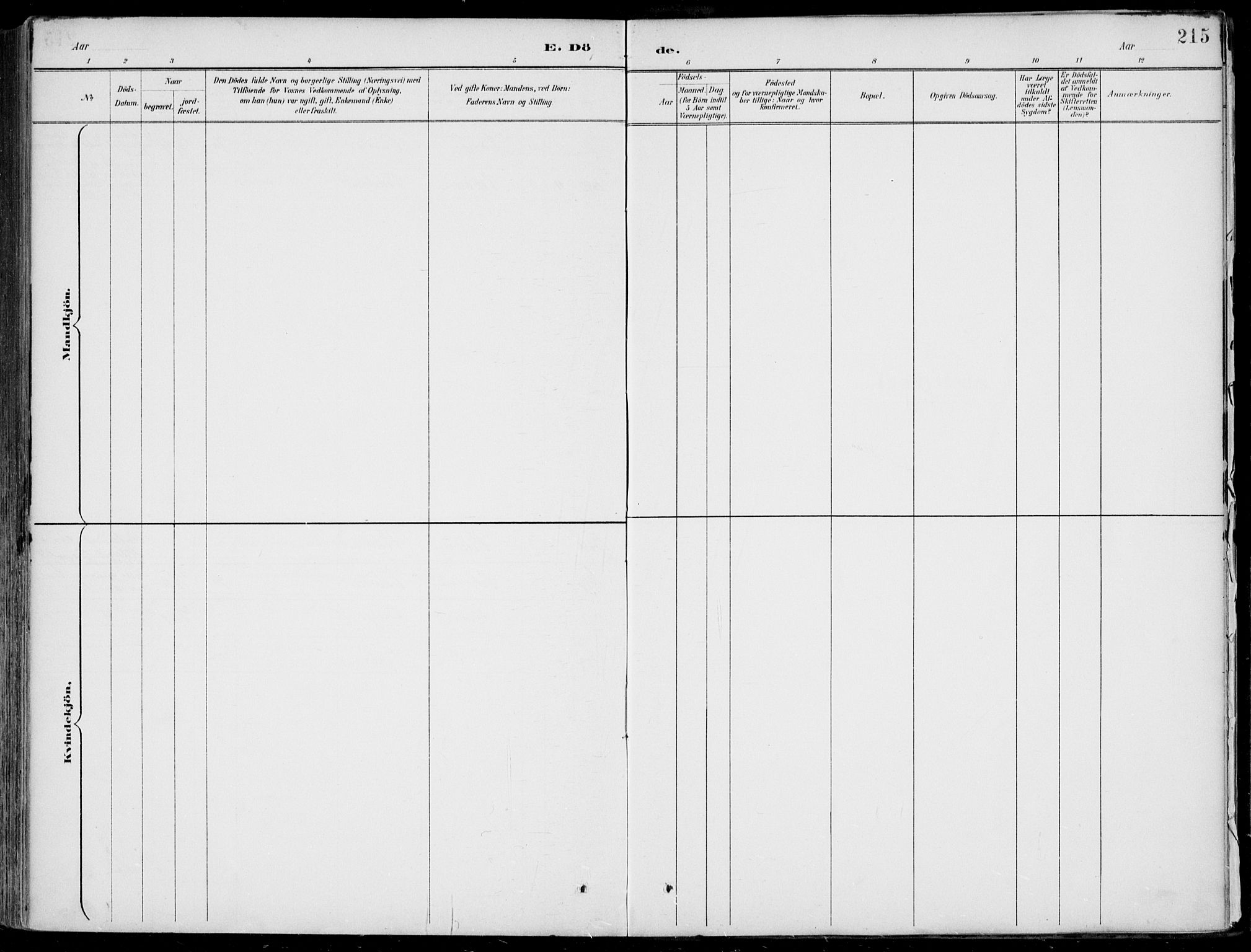 Vik sokneprestembete, AV/SAB-A-81501/H/Haa/Haab/L0002: Parish register (official) no. B  2, 1891-1907, p. 215