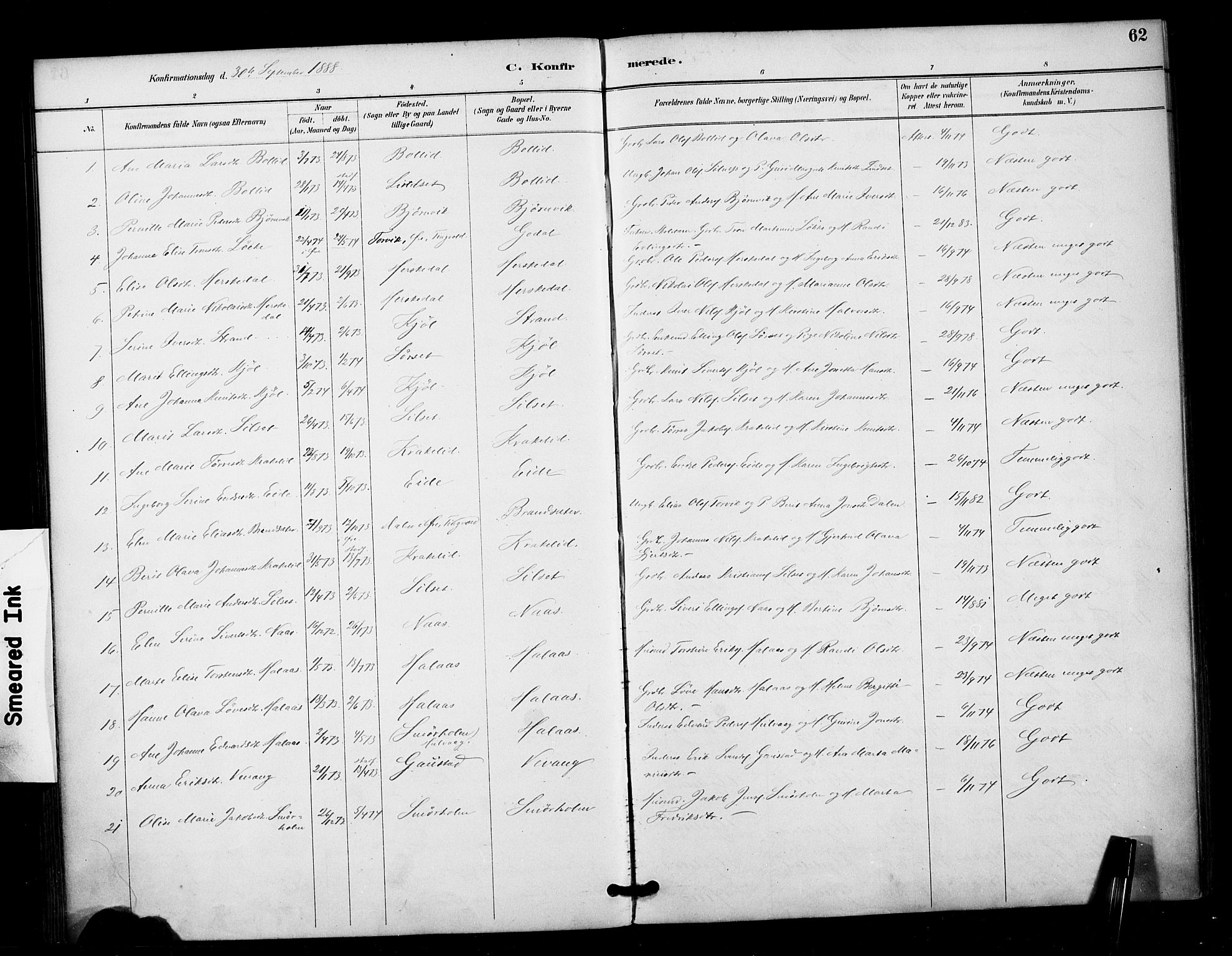 Ministerialprotokoller, klokkerbøker og fødselsregistre - Møre og Romsdal, AV/SAT-A-1454/571/L0836: Parish register (official) no. 571A01, 1884-1899, p. 62