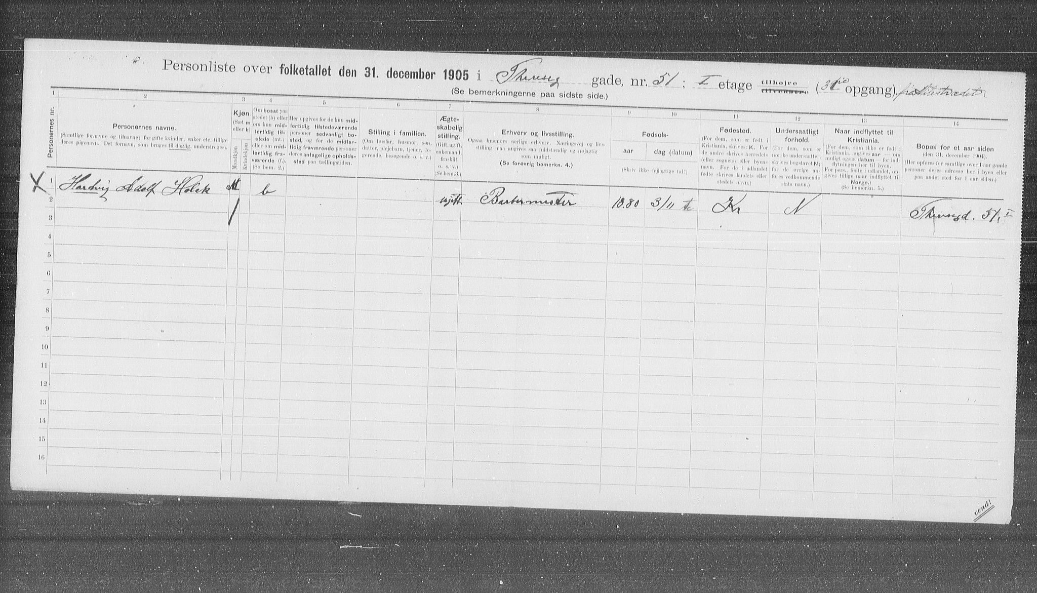 OBA, Municipal Census 1905 for Kristiania, 1905, p. 57006