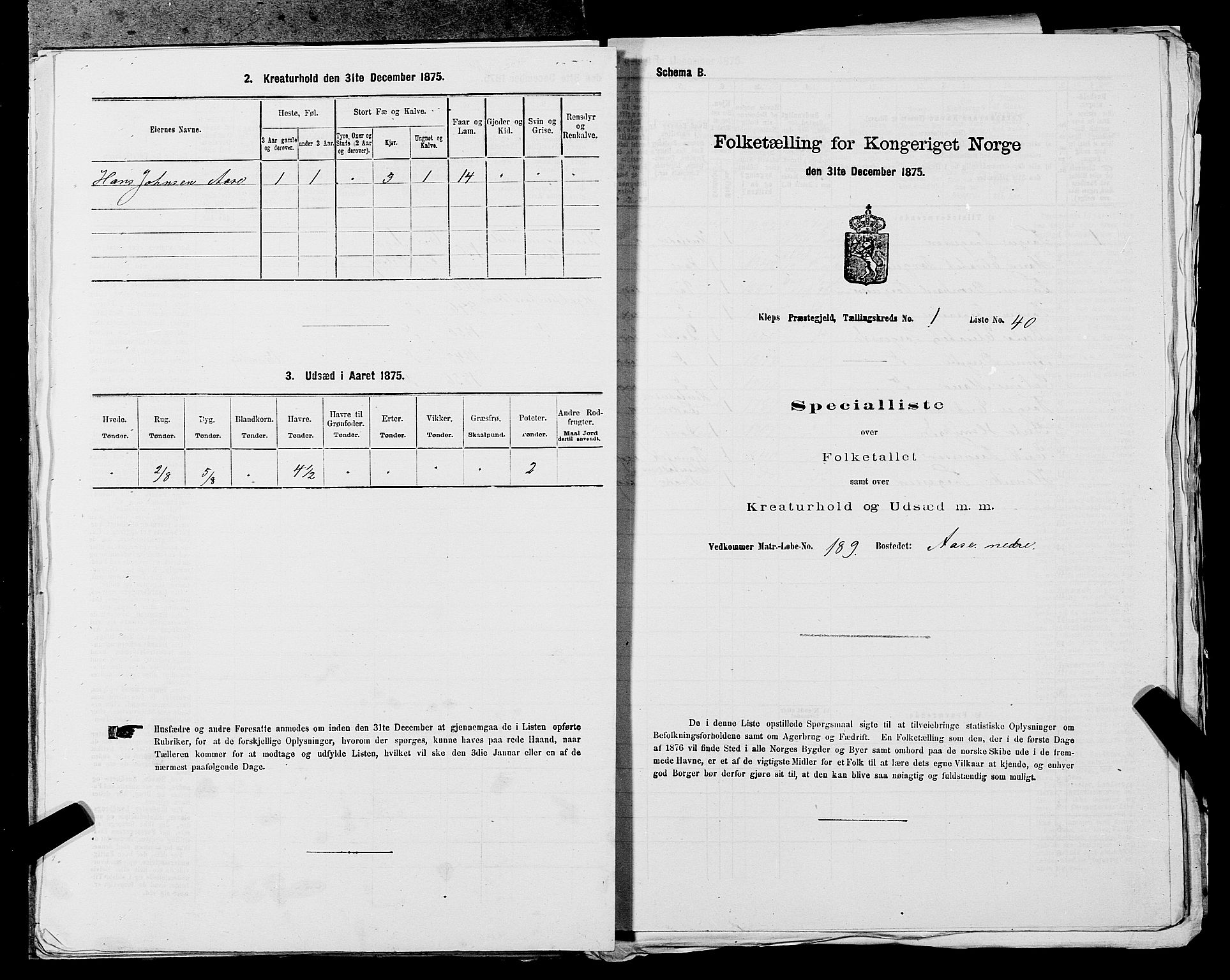 SAST, 1875 census for 1120P Klepp, 1875, p. 116