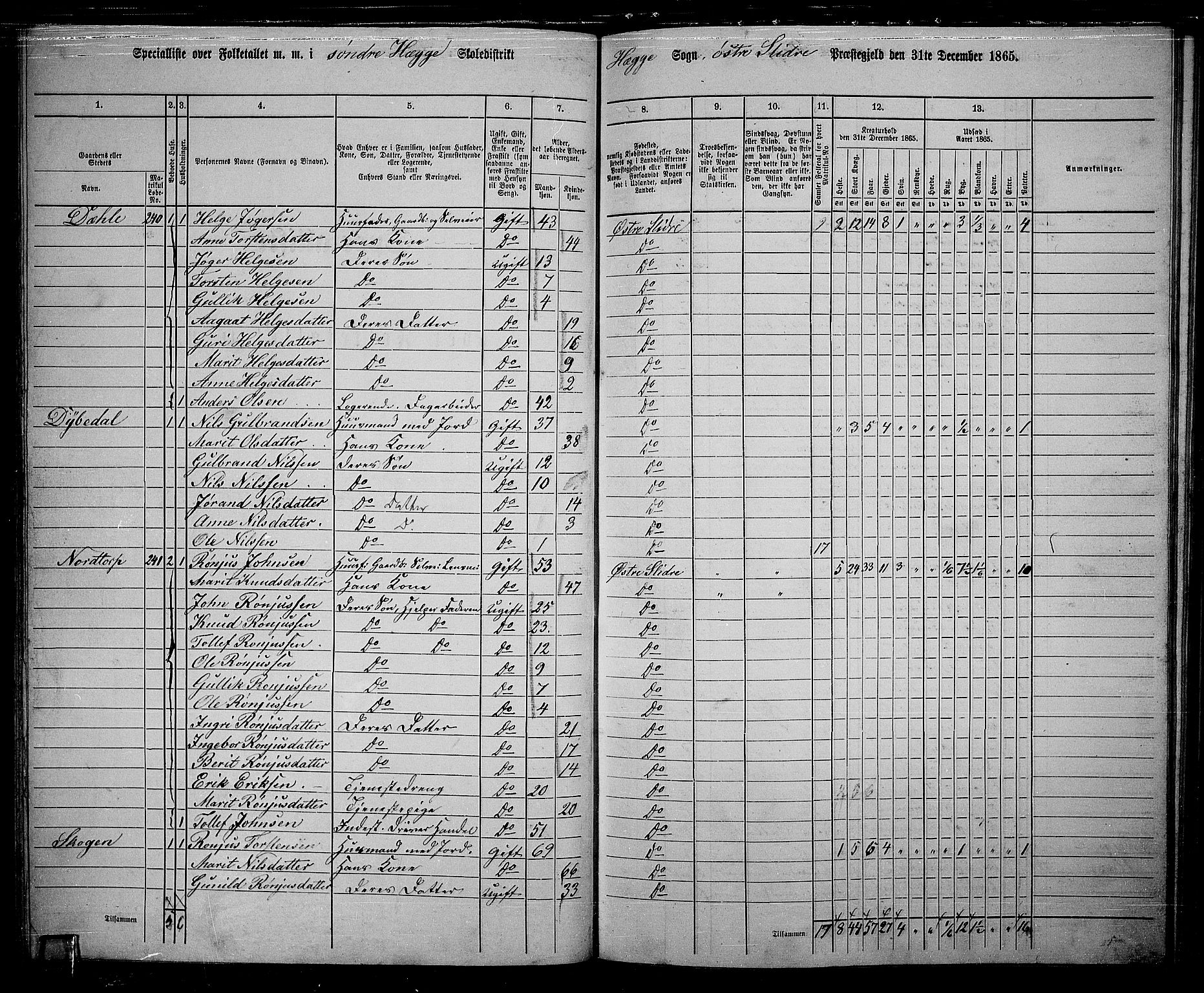 RA, 1865 census for Øystre Slidre, 1865, p. 47