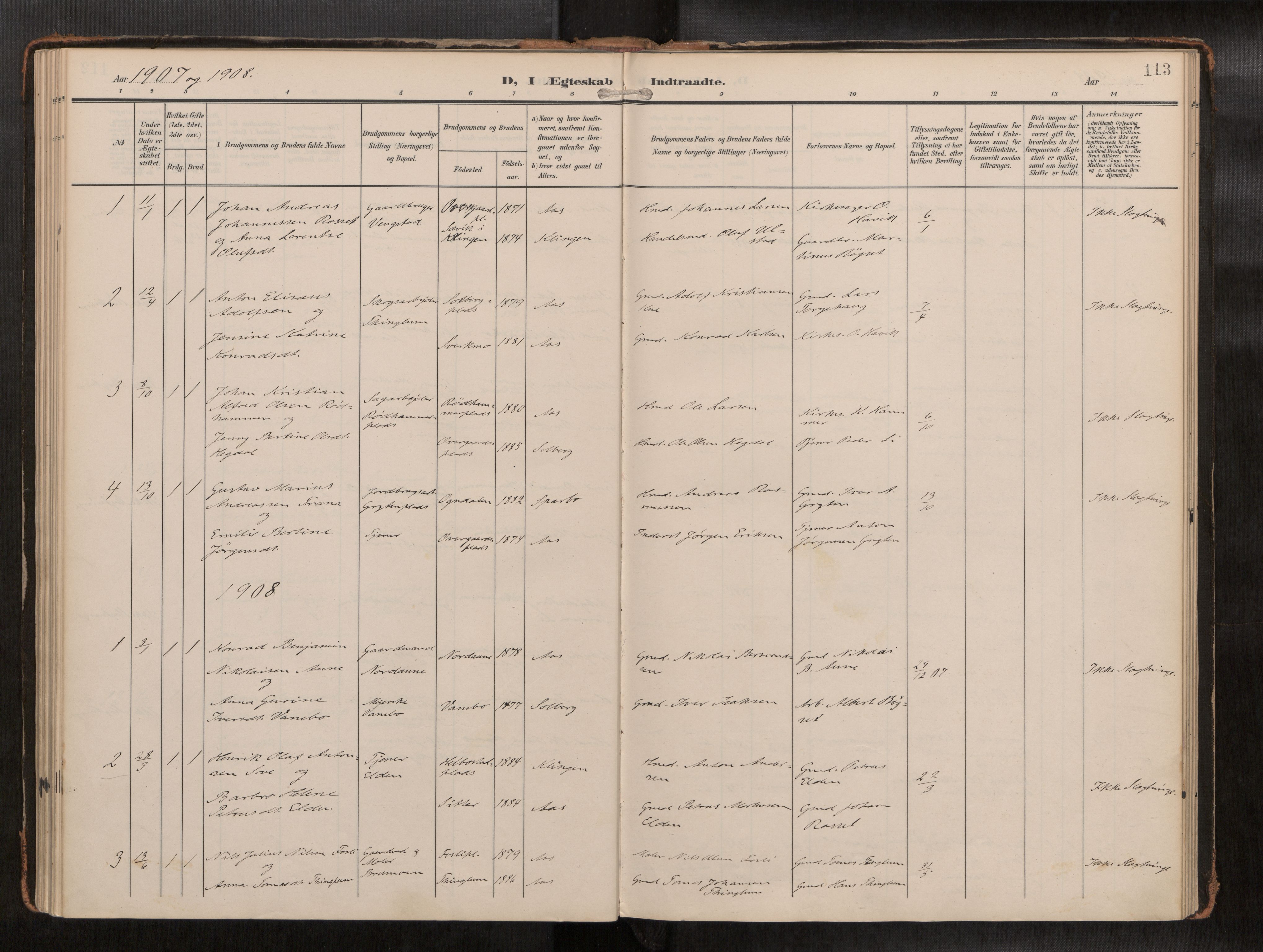 Ministerialprotokoller, klokkerbøker og fødselsregistre - Nord-Trøndelag, AV/SAT-A-1458/742/L0409a: Parish register (official) no. 742A03, 1906-1924, p. 113