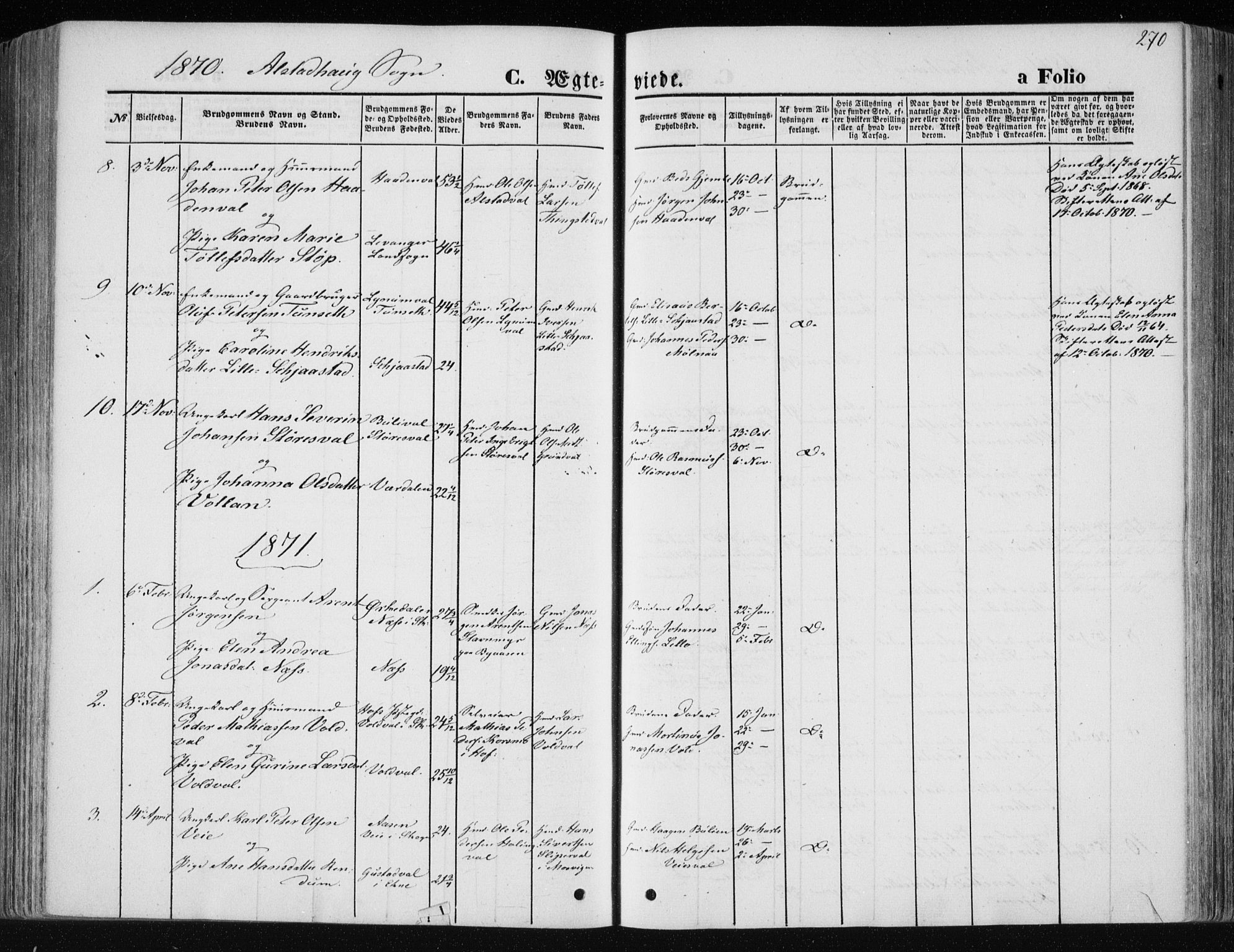Ministerialprotokoller, klokkerbøker og fødselsregistre - Nord-Trøndelag, SAT/A-1458/717/L0157: Parish register (official) no. 717A08 /1, 1863-1877, p. 270