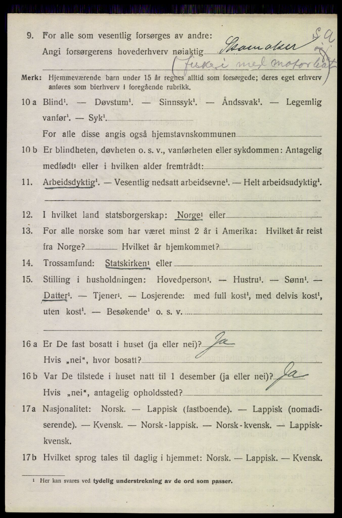 SAT, 1920 census for Saltdal, 1920, p. 4276