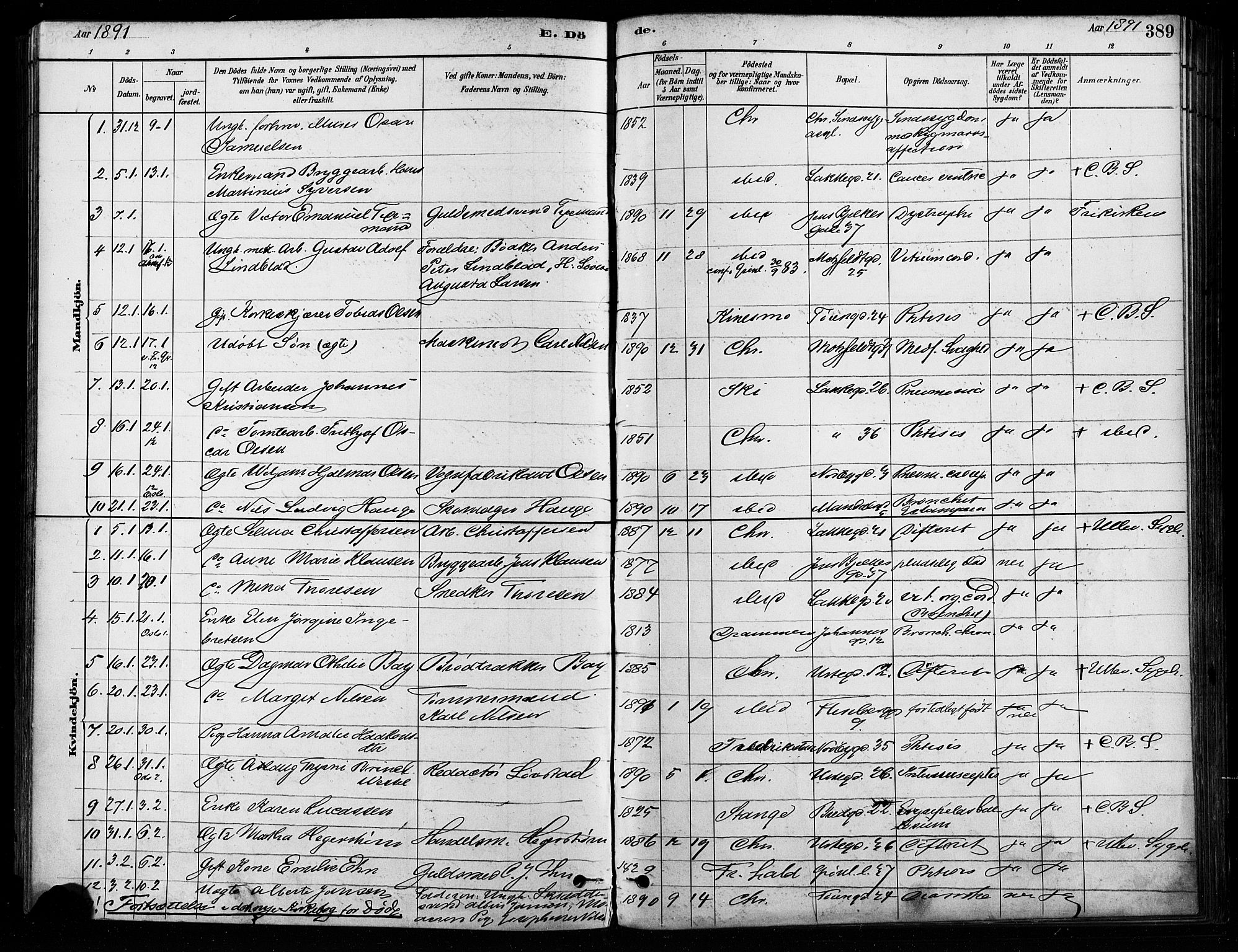 Grønland prestekontor Kirkebøker, SAO/A-10848/F/Fa/L0008: Parish register (official) no. 8, 1881-1893, p. 389