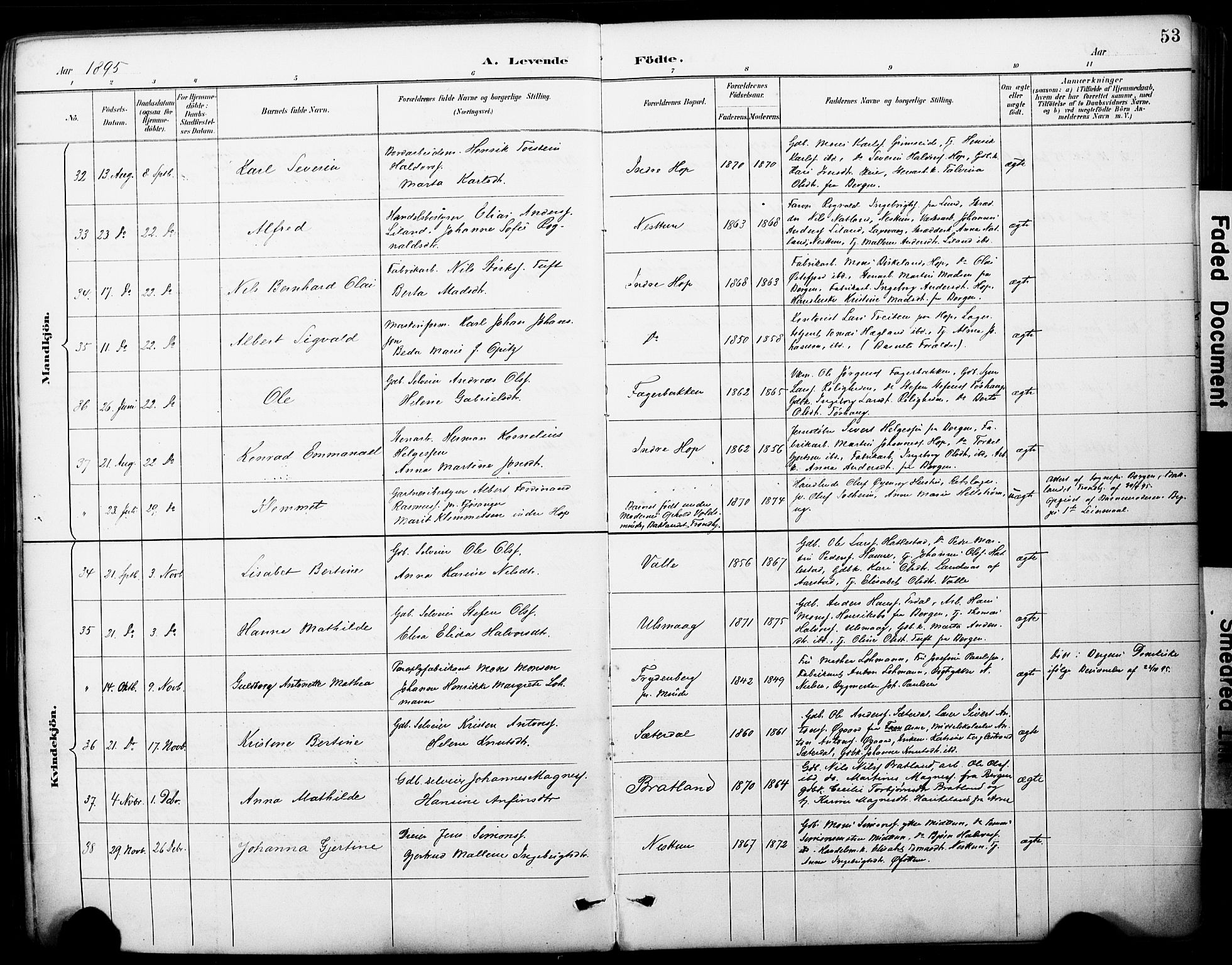 Fana Sokneprestembete, SAB/A-75101/H/Haa/Haai/L0002: Parish register (official) no. I 2, 1888-1899, p. 53