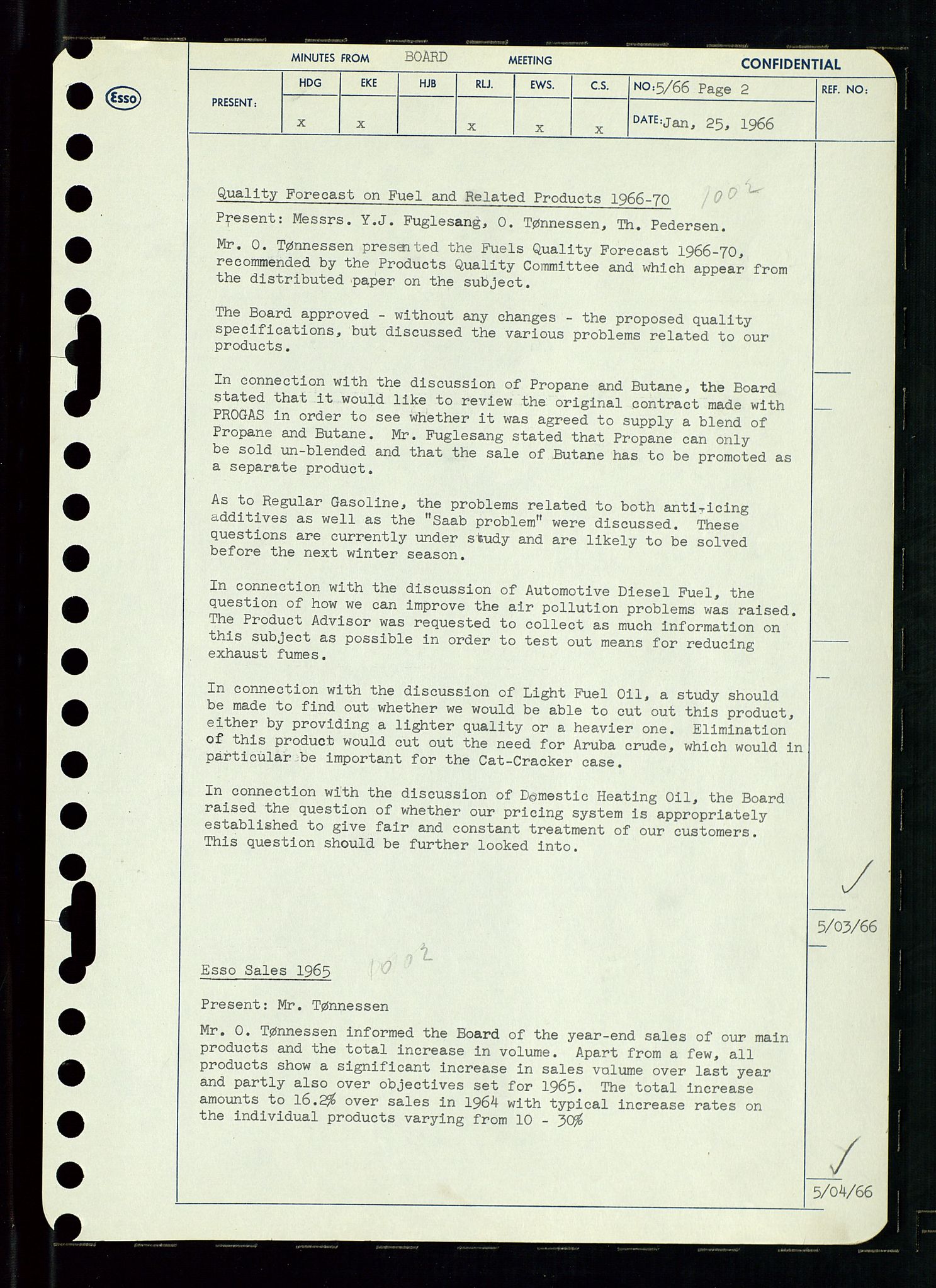 Pa 0982 - Esso Norge A/S, AV/SAST-A-100448/A/Aa/L0002/0002: Den administrerende direksjon Board minutes (styrereferater) / Den administrerende direksjon Board minutes (styrereferater), 1966, p. 12