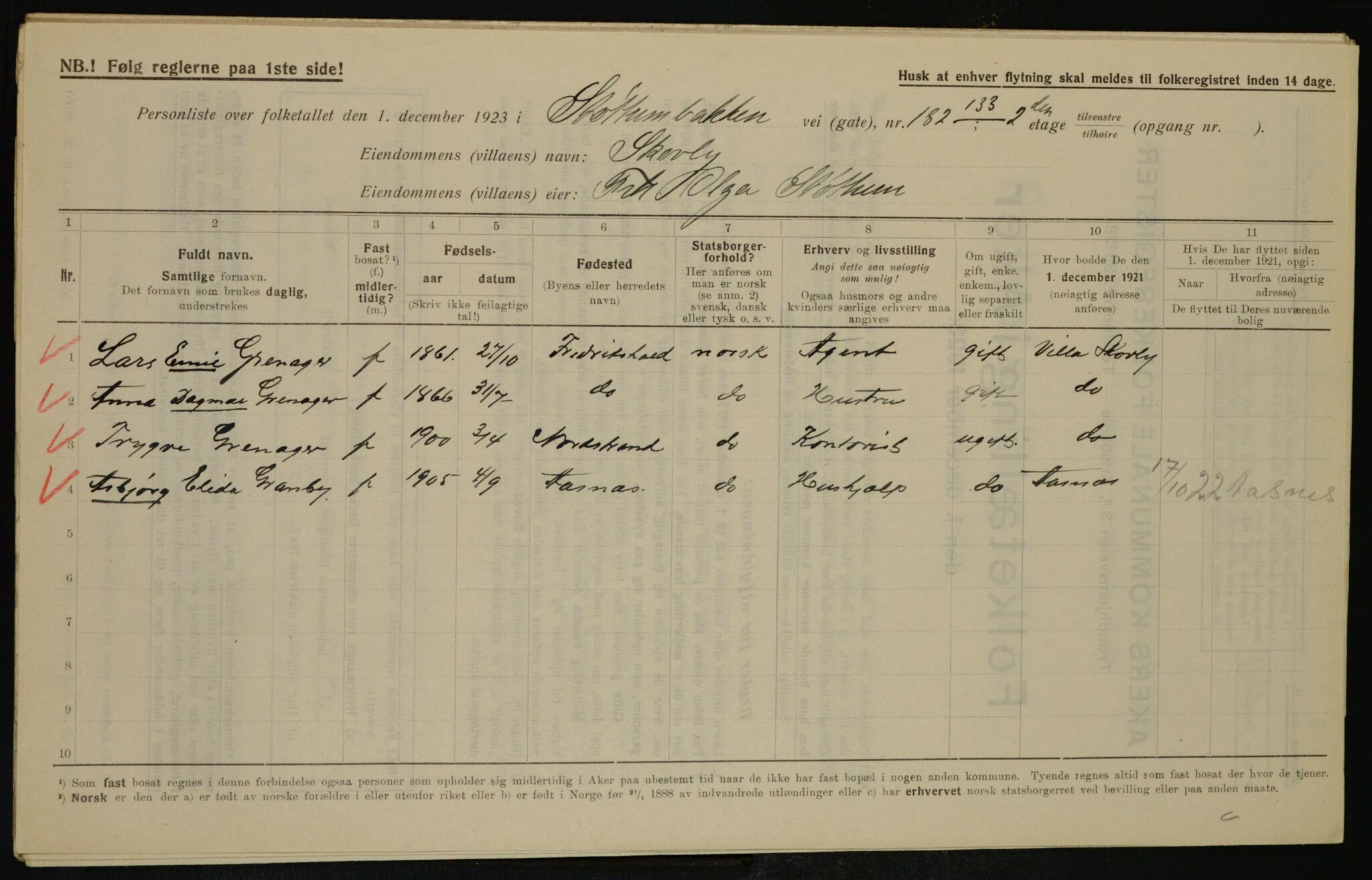 , Municipal Census 1923 for Aker, 1923, p. 46193