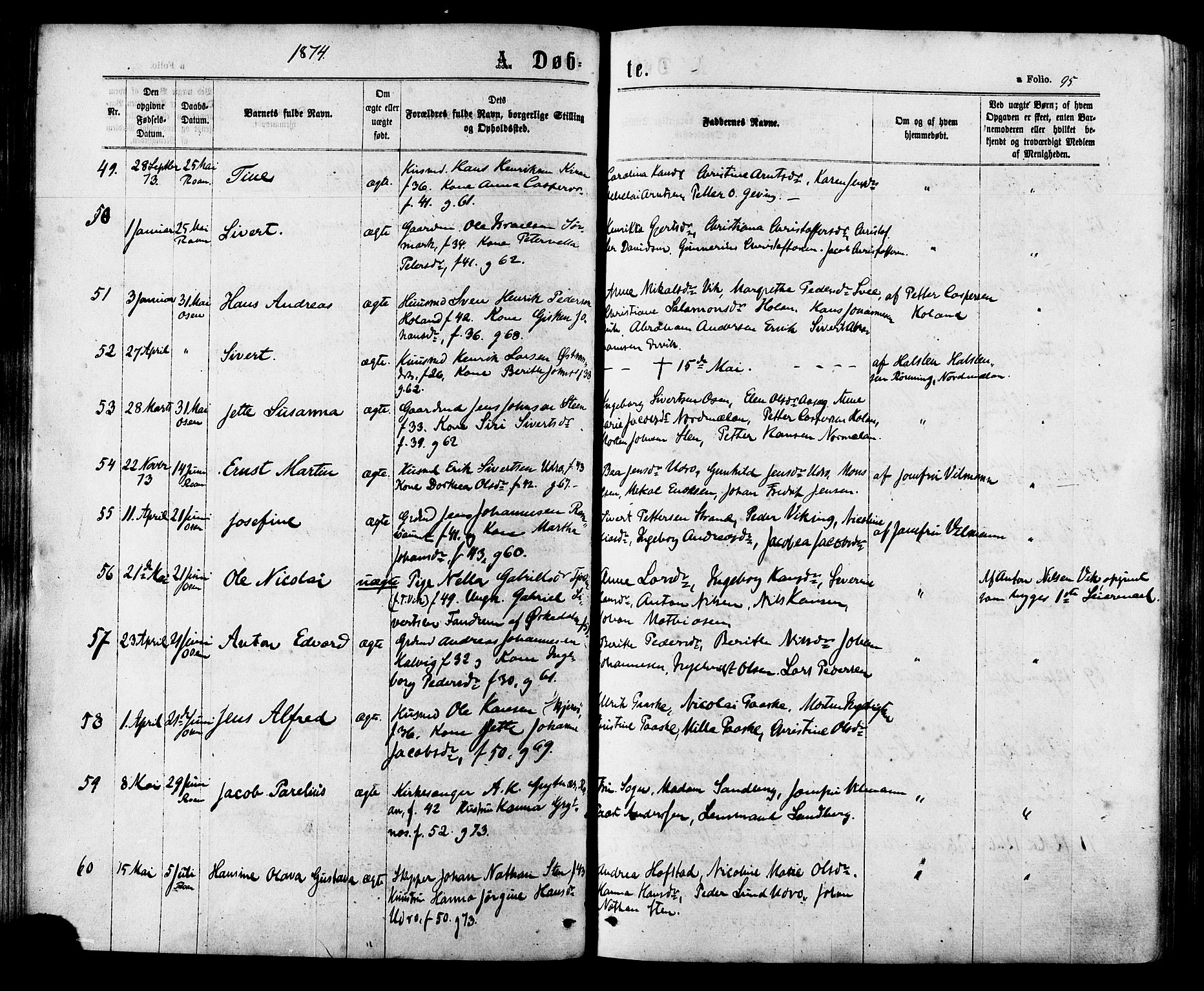 Ministerialprotokoller, klokkerbøker og fødselsregistre - Sør-Trøndelag, SAT/A-1456/657/L0706: Parish register (official) no. 657A07, 1867-1878, p. 95