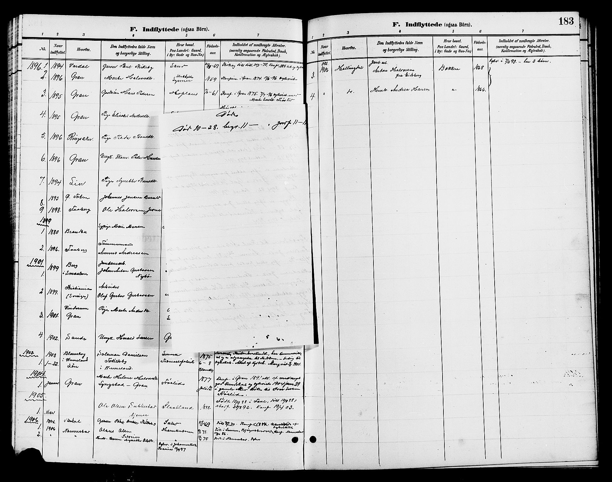 Jevnaker prestekontor, SAH/PREST-116/H/Ha/Hab/L0003: Parish register (copy) no. 3, 1896-1909, p. 183