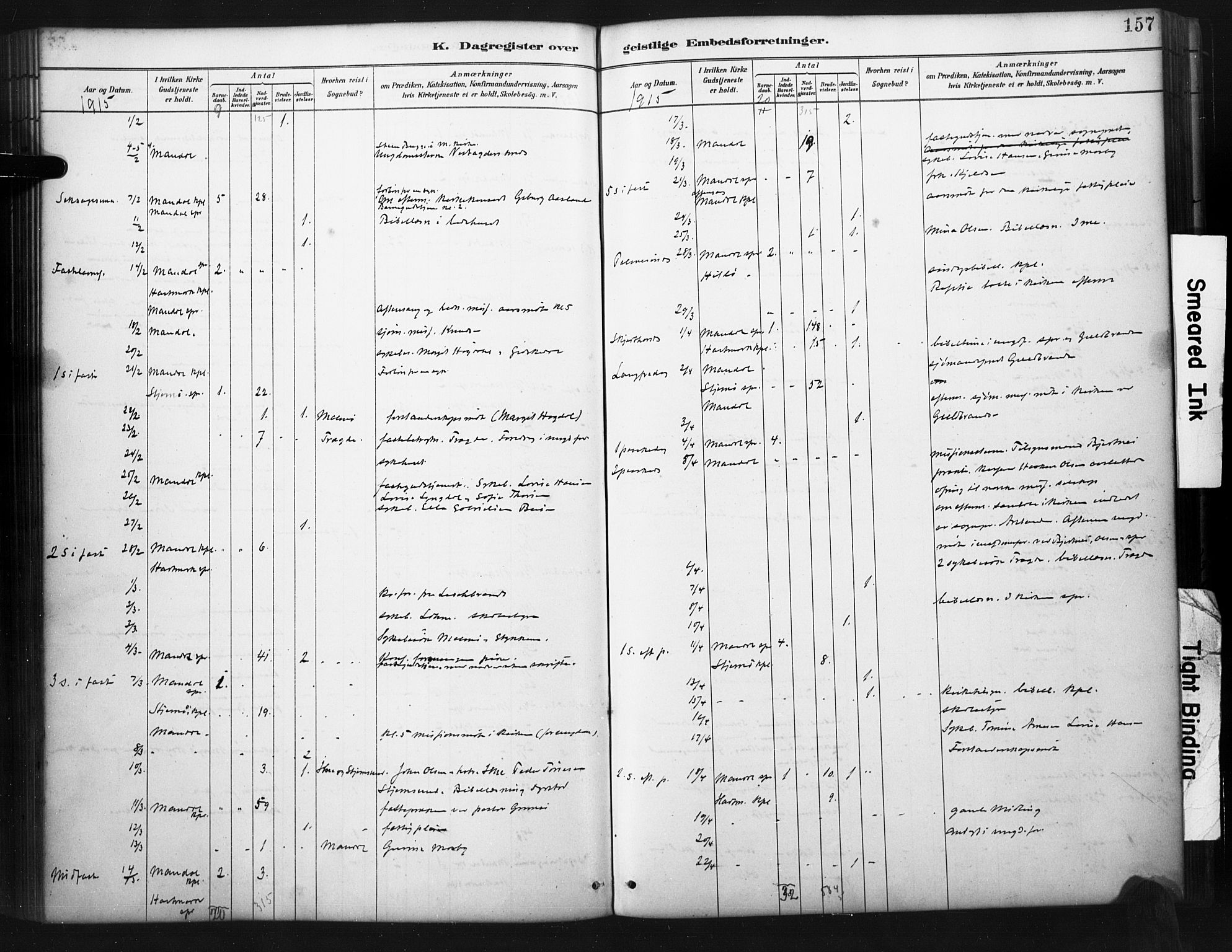 Mandal sokneprestkontor, AV/SAK-1111-0030/F/Fa/Faa/L0017: Parish register (official) no. A 17, 1880-1926, p. 157