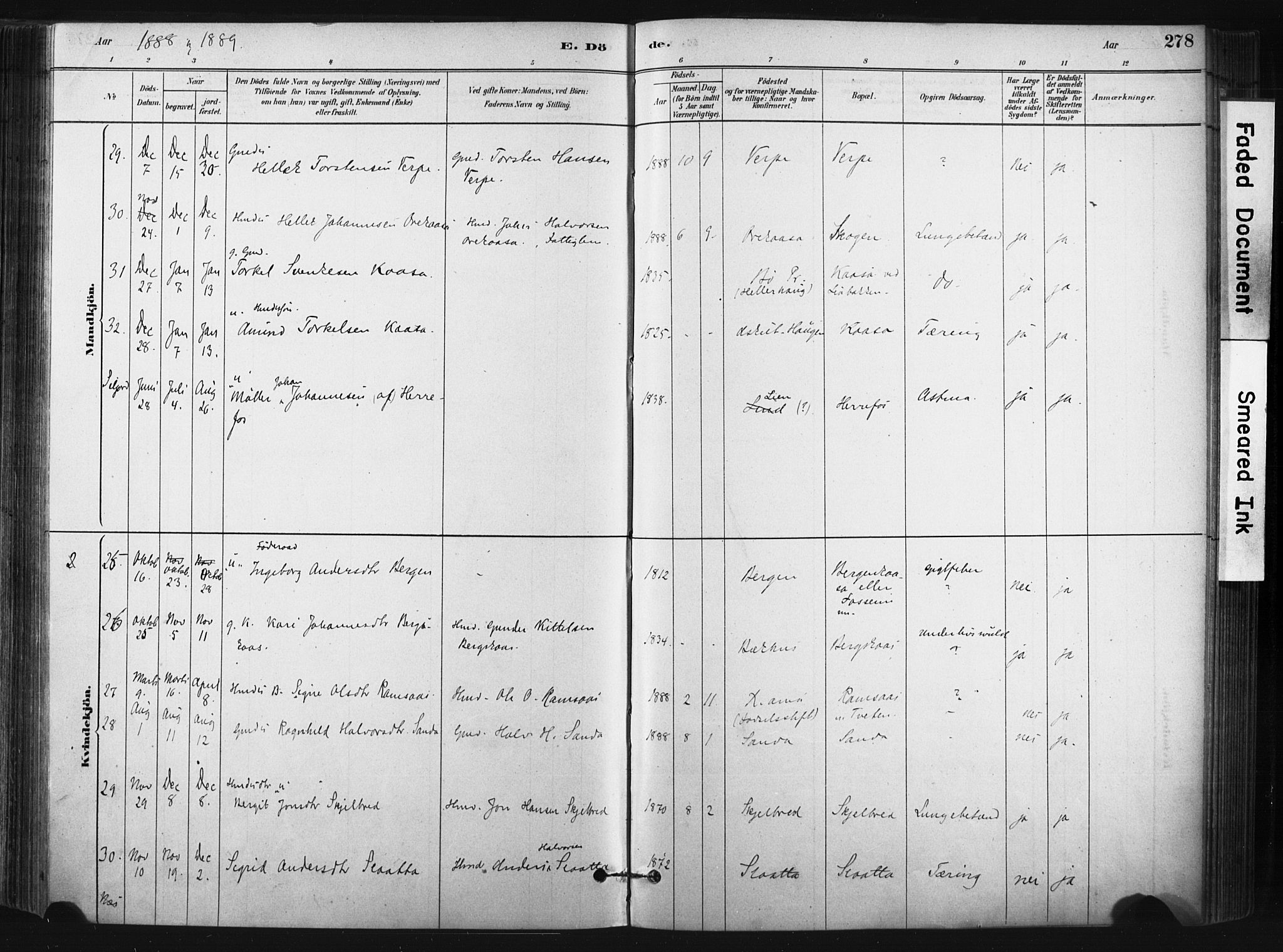 Bø kirkebøker, SAKO/A-257/F/Fa/L0010: Parish register (official) no. 10, 1880-1892, p. 278