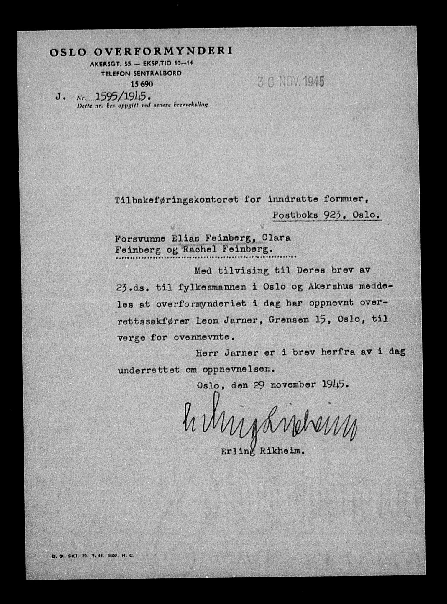 Justisdepartementet, Tilbakeføringskontoret for inndratte formuer, AV/RA-S-1564/H/Hc/Hcc/L0934: --, 1945-1947, p. 185