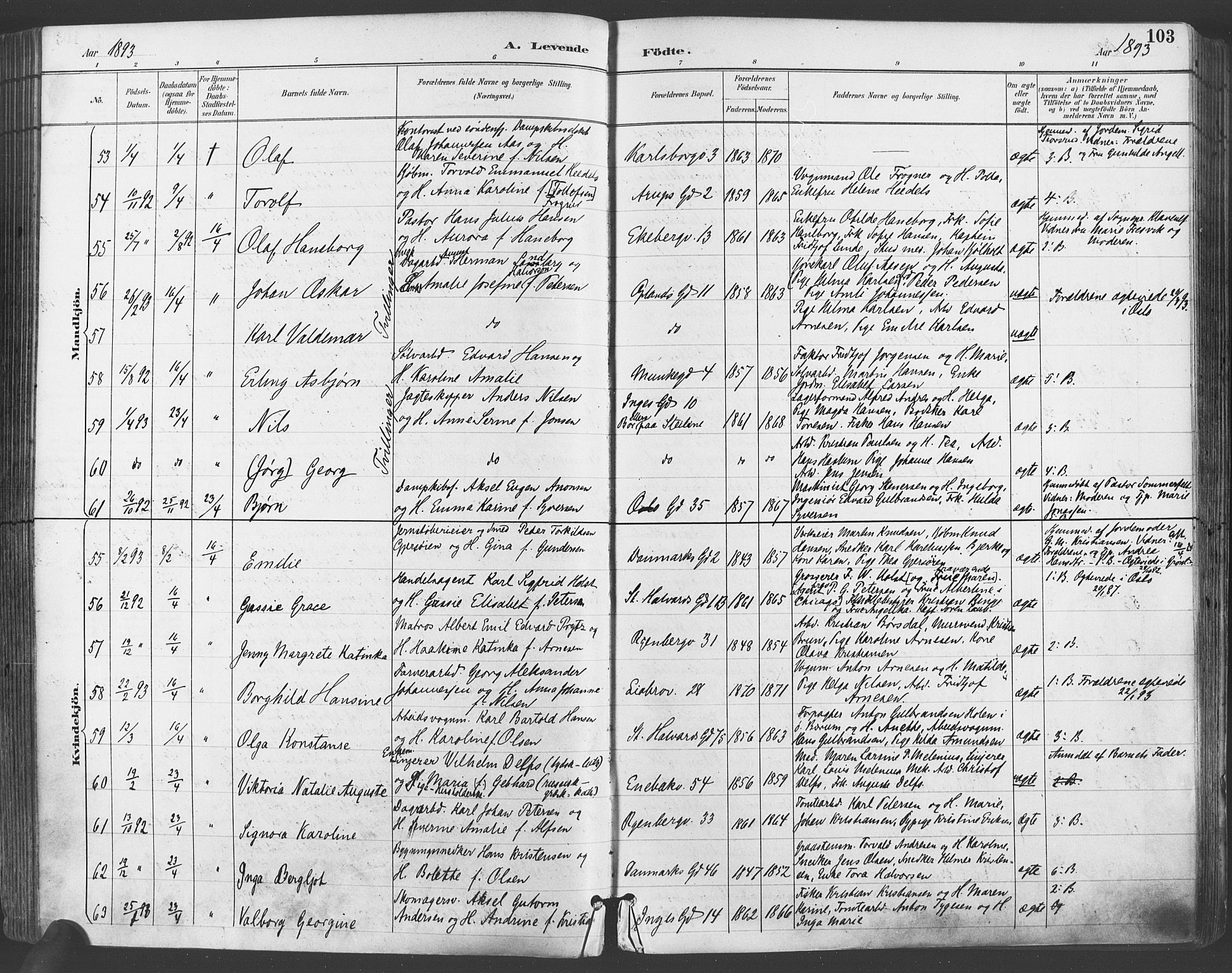Gamlebyen prestekontor Kirkebøker, SAO/A-10884/F/Fa/L0007: Parish register (official) no. 7, 1889-1899, p. 103