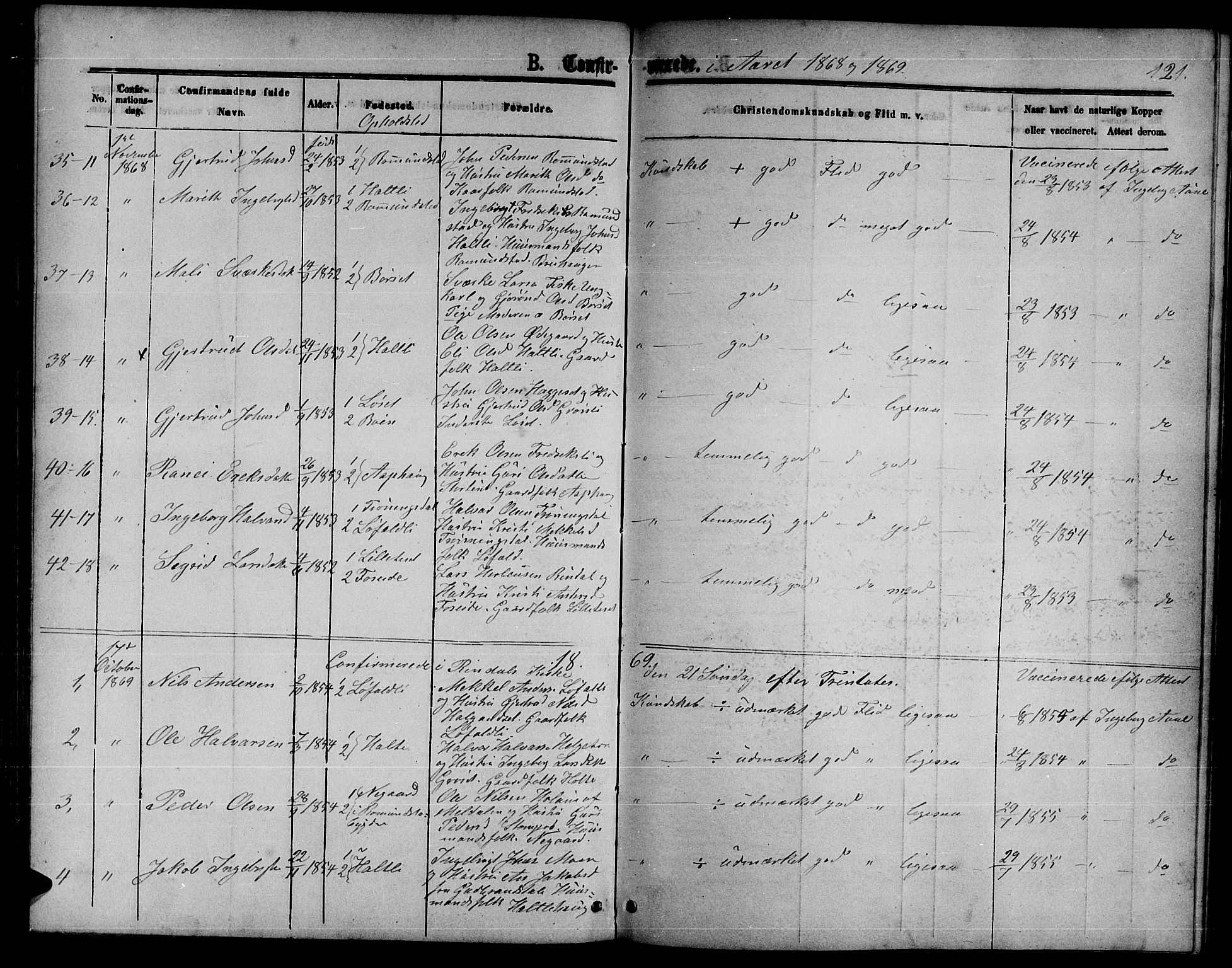 Ministerialprotokoller, klokkerbøker og fødselsregistre - Møre og Romsdal, AV/SAT-A-1454/598/L1076: Parish register (copy) no. 598C01, 1867-1878, p. 121