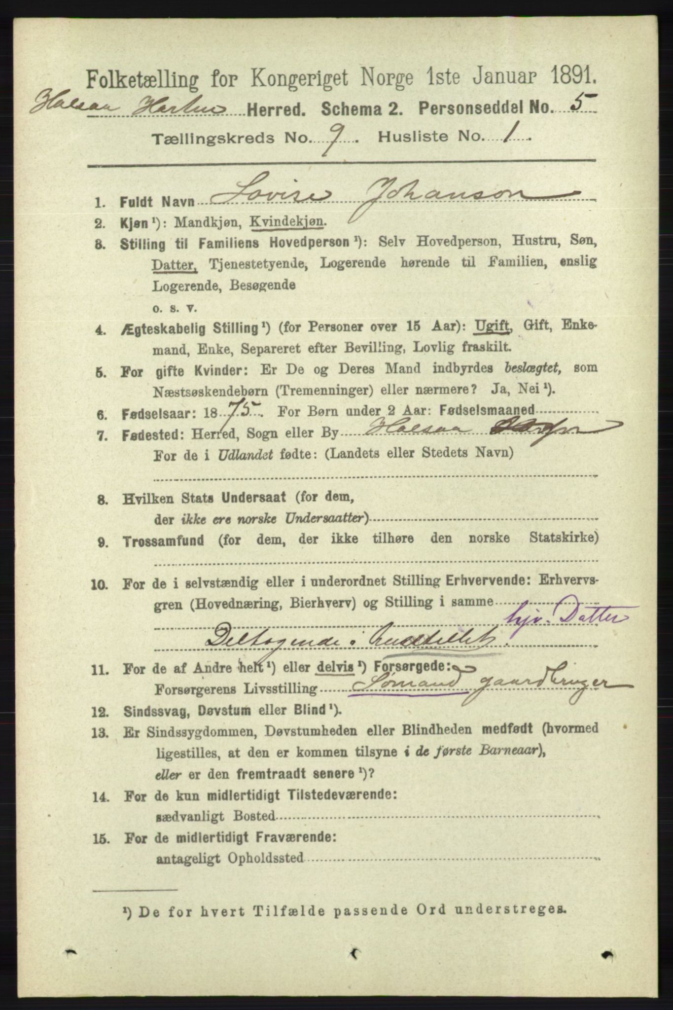 RA, 1891 census for 1019 Halse og Harkmark, 1891, p. 3597