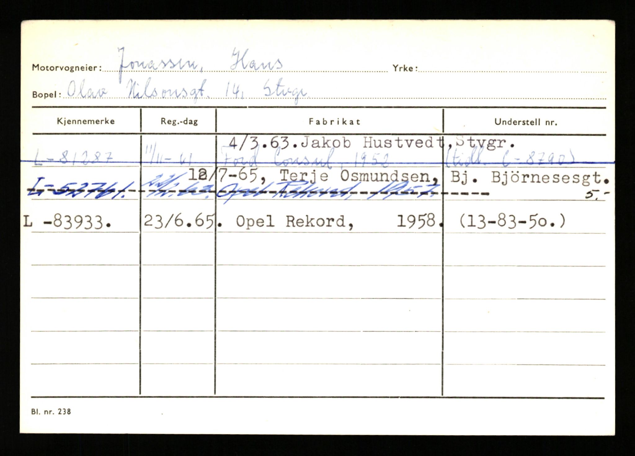 Stavanger trafikkstasjon, AV/SAST-A-101942/0/H/L0019: Jonassen - Kersbergen, 1930-1971, p. 53