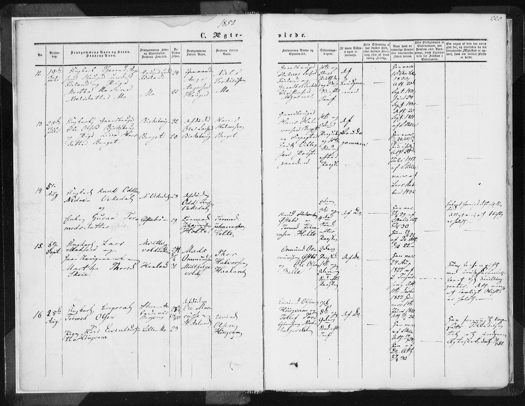 Vikedal sokneprestkontor, AV/SAST-A-101840/01/IV: Parish register (official) no. A 6.2, 1851-1867, p. 220