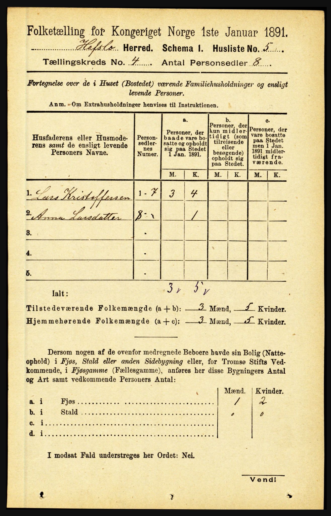 RA, 1891 census for 1425 Hafslo, 1891, p. 1520