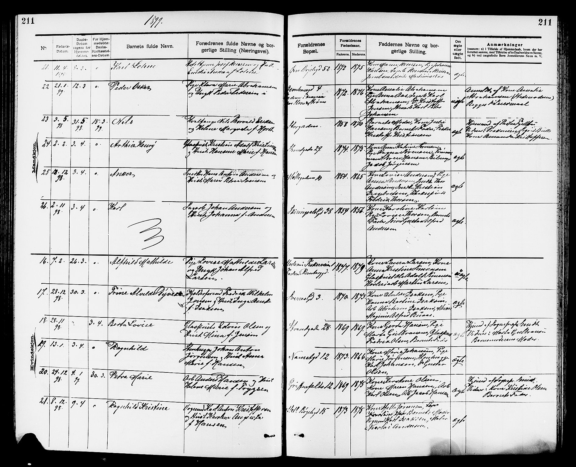 Larvik kirkebøker, SAKO/A-352/G/Ga/L0005: Parish register (copy) no. I 5, 1888-1909, p. 211