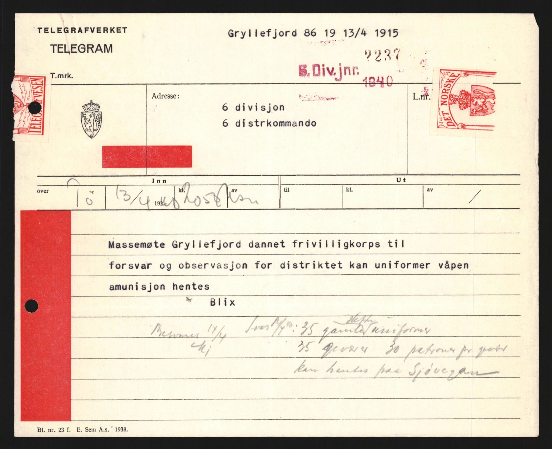 Forsvaret, Forsvarets krigshistoriske avdeling, AV/RA-RAFA-2017/Y/Yb/L0123: II-C-11-600  -  6. Divisjon med avdelinger, 1940, p. 235