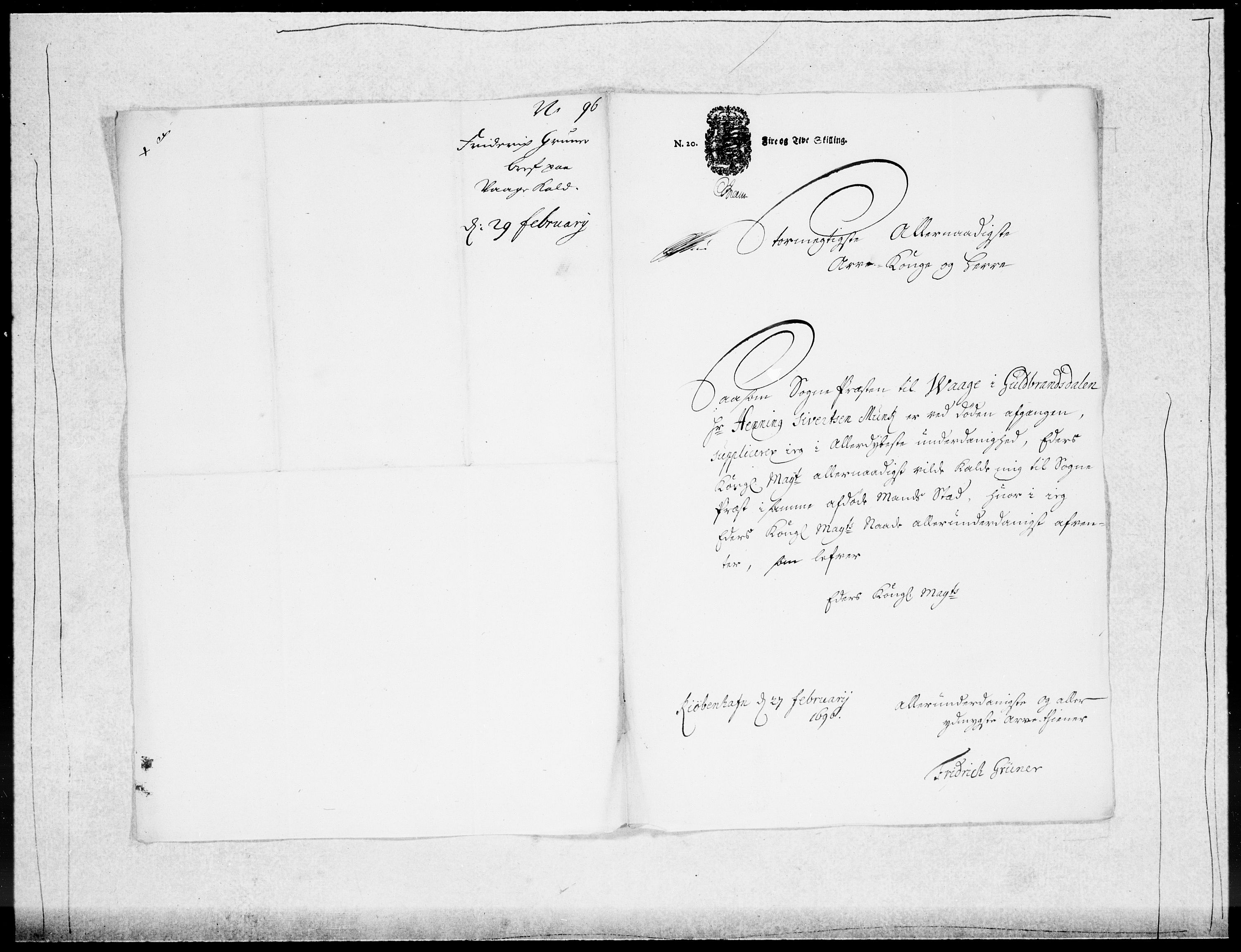 Danske Kanselli 1572-1799, AV/RA-EA-3023/F/Fc/Fcc/Fcca/L0047: Norske innlegg 1572-1799, 1695-1697, p. 82