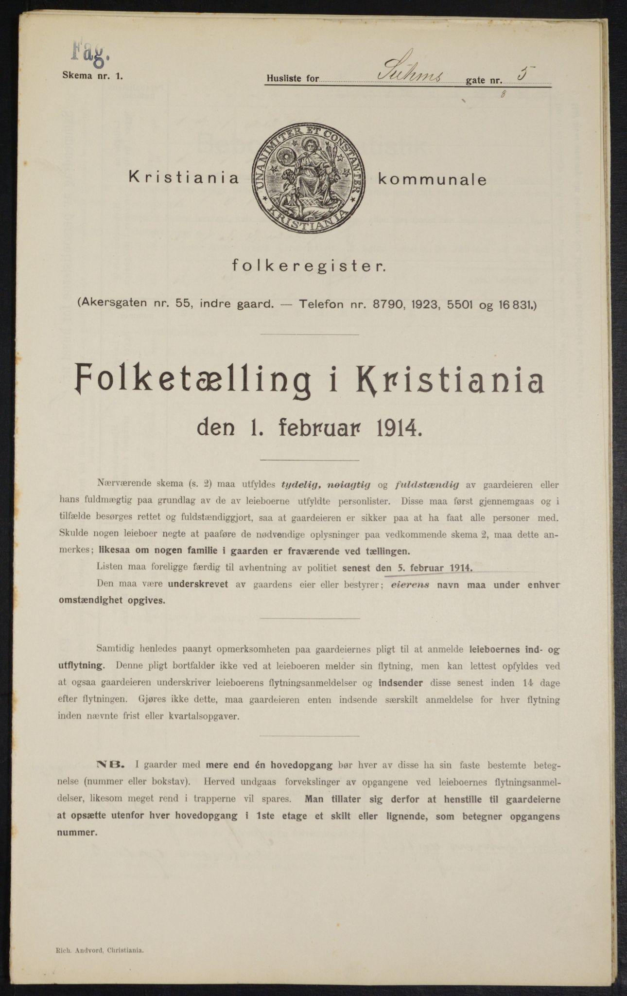 OBA, Municipal Census 1914 for Kristiania, 1914, p. 105290