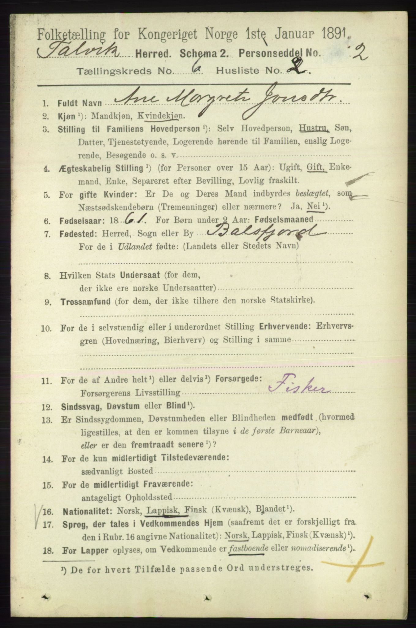 RA, 1891 census for 2013 Talvik, 1891, p. 1619