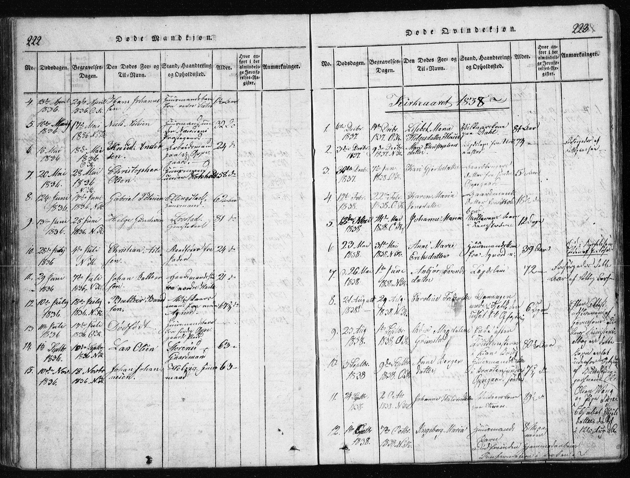 Nesodden prestekontor Kirkebøker, AV/SAO-A-10013/G/Ga/L0001: Parish register (copy) no. I 1, 1814-1847, p. 222-223