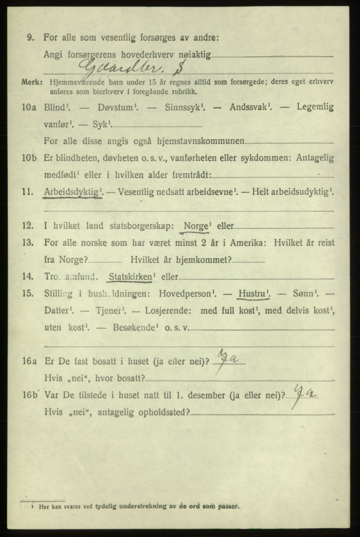 SAB, 1920 census for Tysnes, 1920, p. 3441