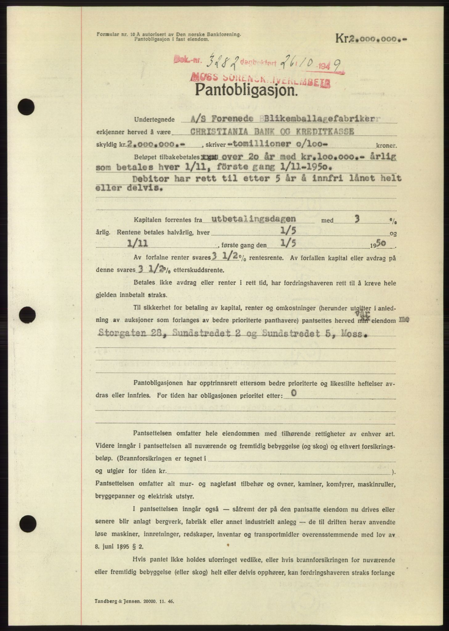 Moss sorenskriveri, SAO/A-10168: Mortgage book no. B23, 1949-1950, Diary no: : 3282/1949