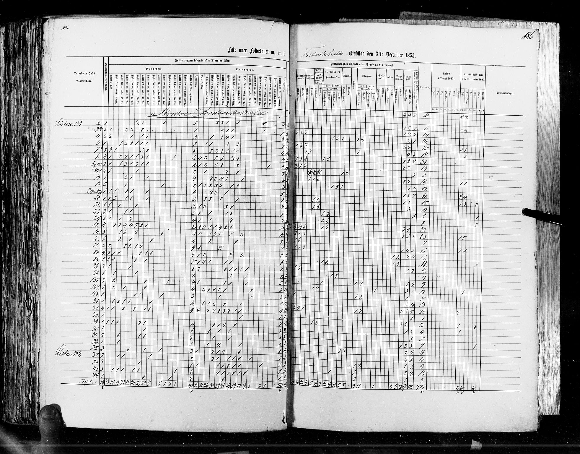 RA, Census 1855, vol. 7: Fredrikshald-Kragerø, 1855, p. 186