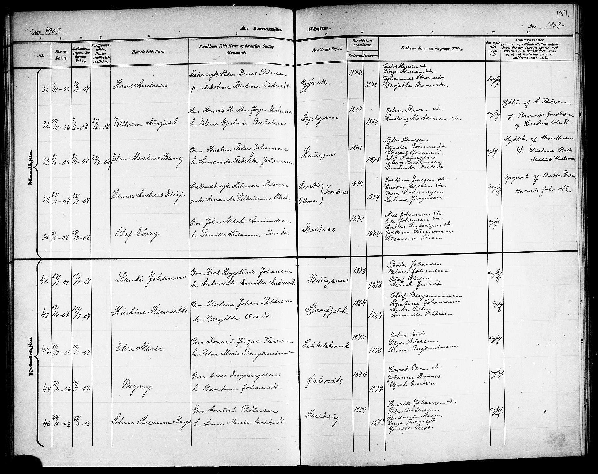 Ministerialprotokoller, klokkerbøker og fødselsregistre - Nordland, AV/SAT-A-1459/863/L0915: Parish register (copy) no. 863C05, 1898-1907, p. 139