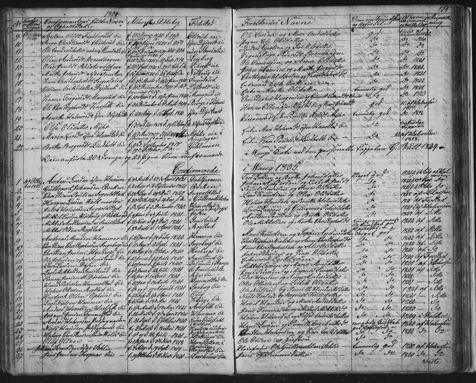 Vang prestekontor, Hedmark, SAH/PREST-008/H/Ha/Hab/L0008: Parish register (copy) no. 8, 1832-1854, p. 154