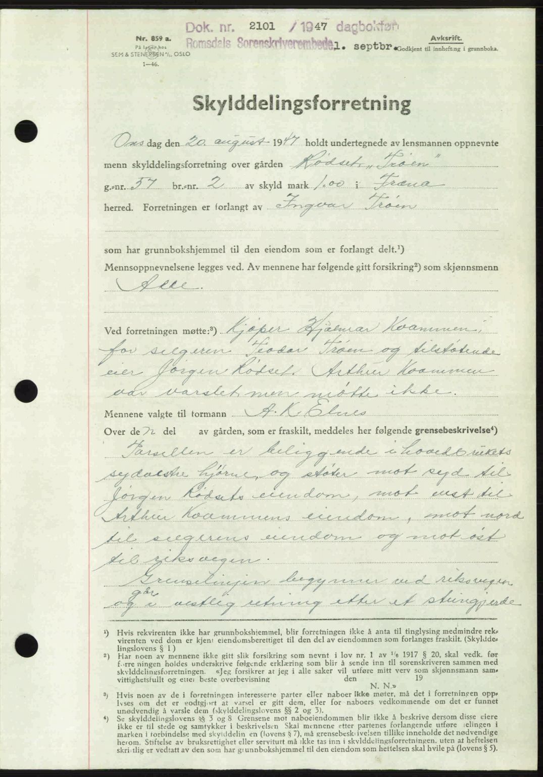 Romsdal sorenskriveri, AV/SAT-A-4149/1/2/2C: Mortgage book no. A23, 1947-1947, Diary no: : 2101/1947