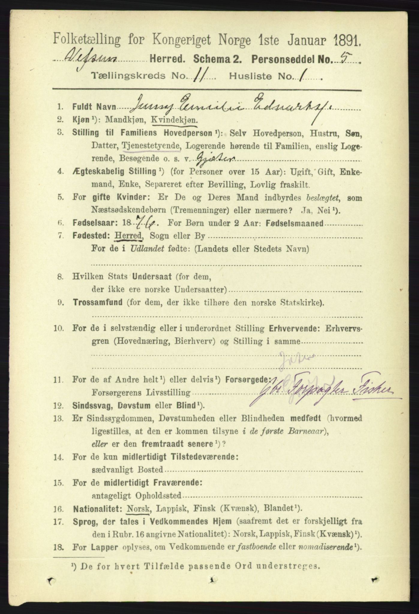 RA, 1891 census for 1824 Vefsn, 1891, p. 5668