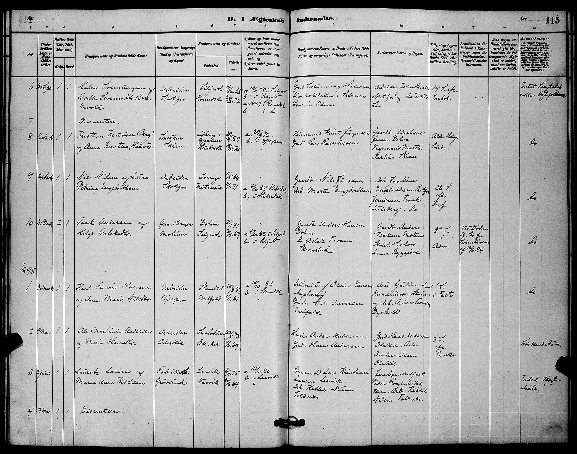 Solum kirkebøker, SAKO/A-306/G/Gb/L0003: Parish register (copy) no. II 3, 1880-1898, p. 115