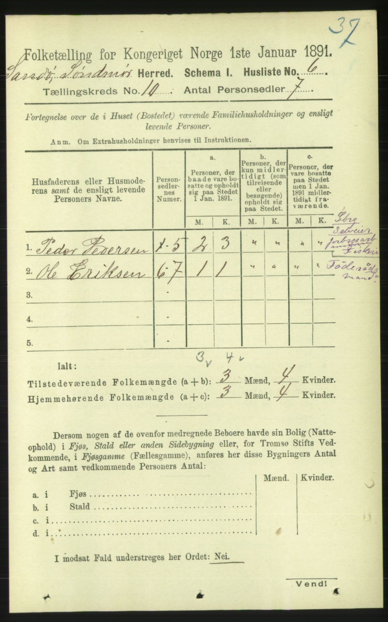 RA, 1891 census for 1514 Sande, 1891, p. 1753