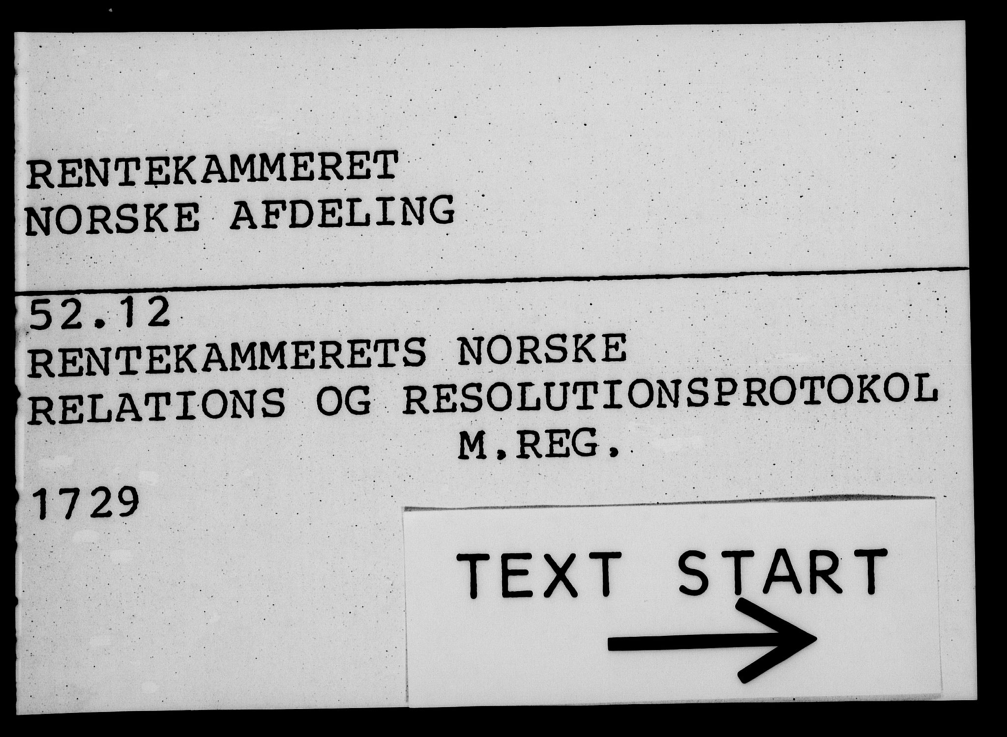Rentekammeret, Kammerkanselliet, RA/EA-3111/G/Gf/Gfa/L0012: Norsk relasjons- og resolusjonsprotokoll (merket RK 52.12), 1729, p. 1