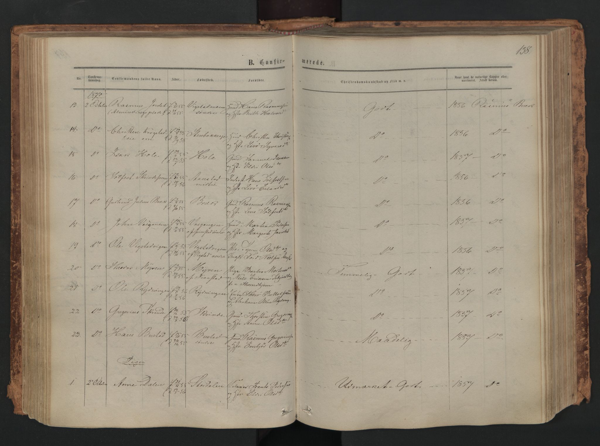 Skjåk prestekontor, SAH/PREST-072/H/Ha/Haa/L0001: Parish register (official) no. 1, 1863-1879, p. 138