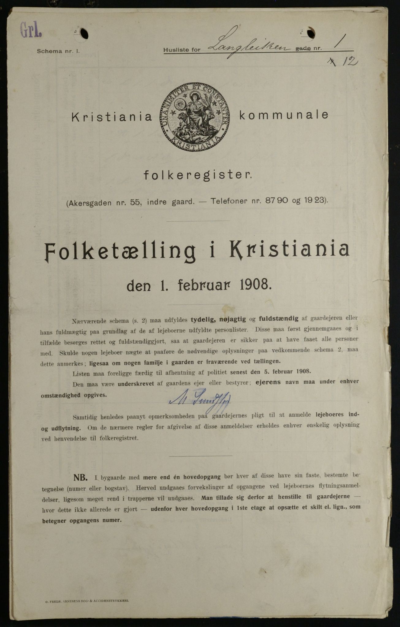 OBA, Municipal Census 1908 for Kristiania, 1908, p. 51071