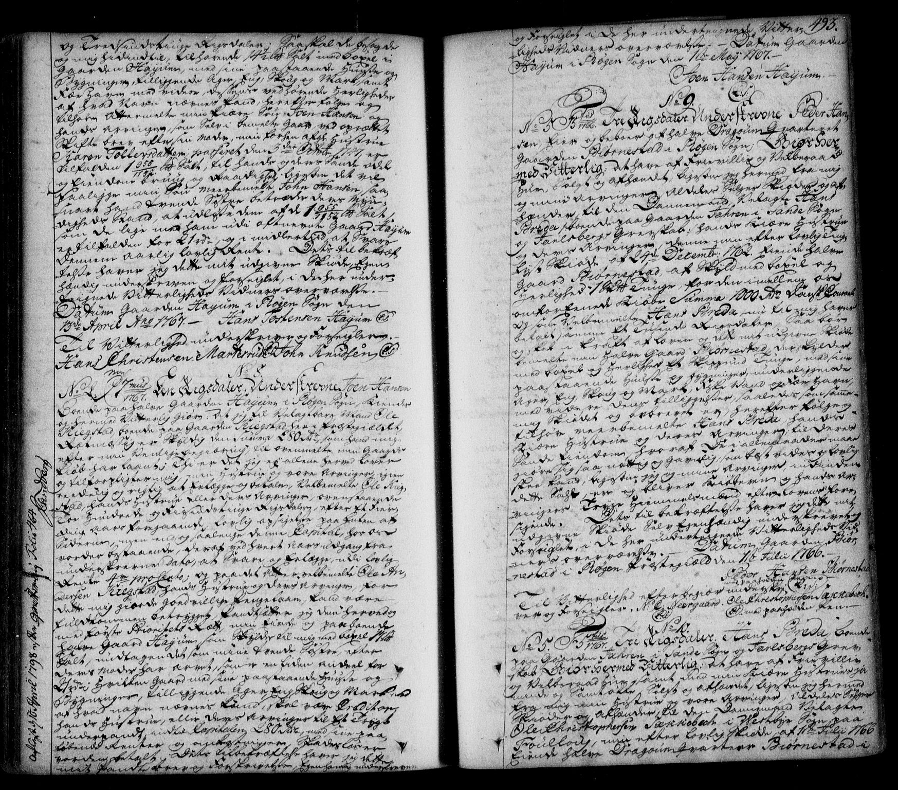 Lier, Røyken og Hurum sorenskriveri, AV/SAKO-A-89/G/Ga/Gaa/L0003: Mortgage book no. III, 1756-1771, p. 493