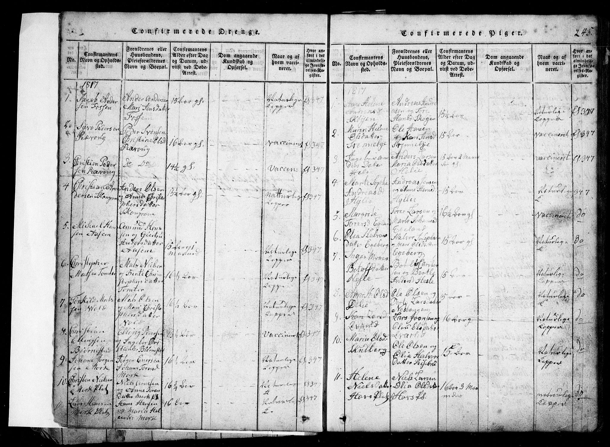 Spydeberg prestekontor Kirkebøker, AV/SAO-A-10924/G/Ga/L0001: Parish register (copy) no. I 1, 1814-1868, p. 245