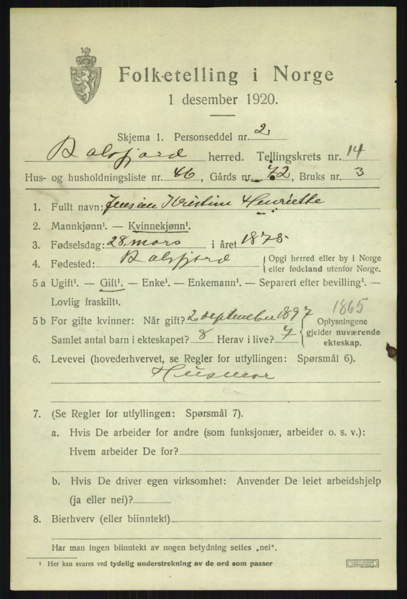 SATØ, 1920 census for Balsfjord, 1920, p. 8701
