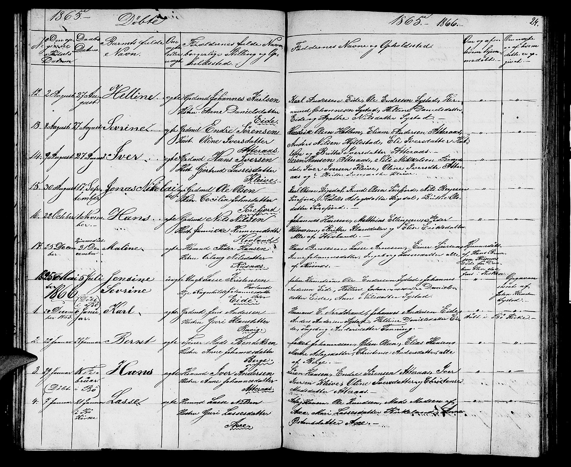 Hyllestad sokneprestembete, AV/SAB-A-80401: Parish register (copy) no. A 1, 1853-1875, p. 24